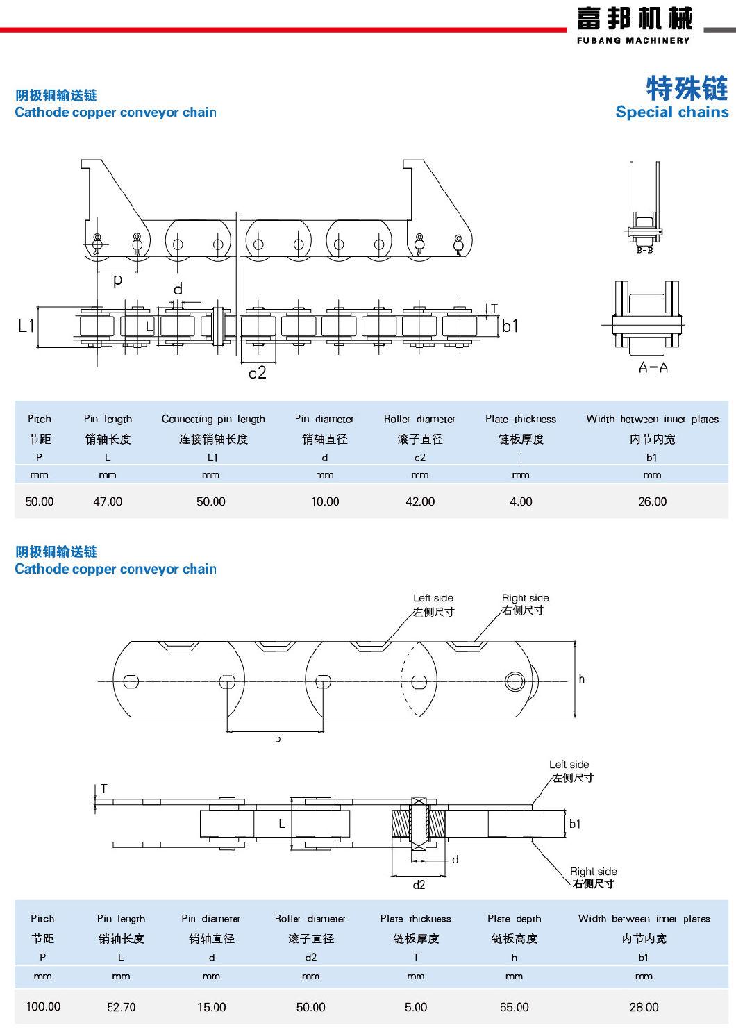 Eco-Friendly World Standard Conveyor Stainless Steel Roller Chain Cathode Copper Conveyor Chain