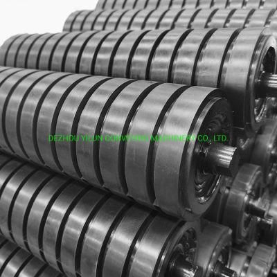 Impact Troughing Idlers Heat Resistant Rubber Ring Type Drive Free Belt Conveyor Roller System