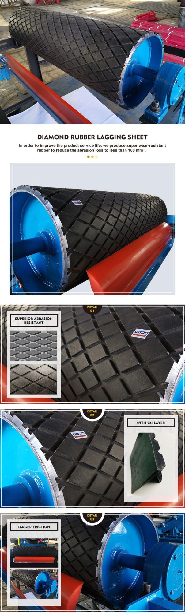 Diamond Pattern Rubber Sheet Lagging Tail Pulley Conveyor Pulley Lagging Vulcanized Rubber Sheet Cold Bond Rubber Lagging