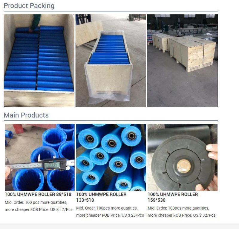 Polymer Rollers Belt Conveyor Idlers Suppliers Poly HDPE UHMW-PE Carrying Conveyor Roller