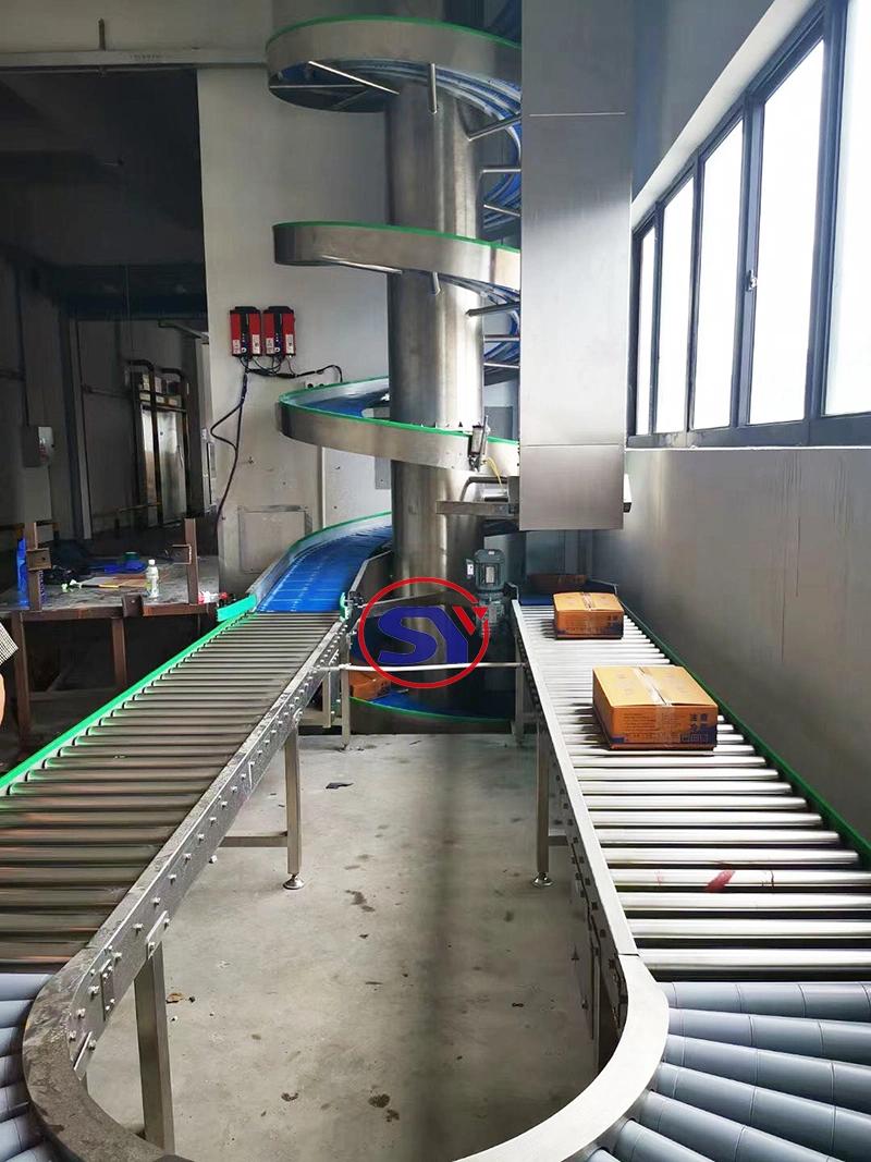 Downwards Mezzanines Spiral Conveyor for Metal Cans