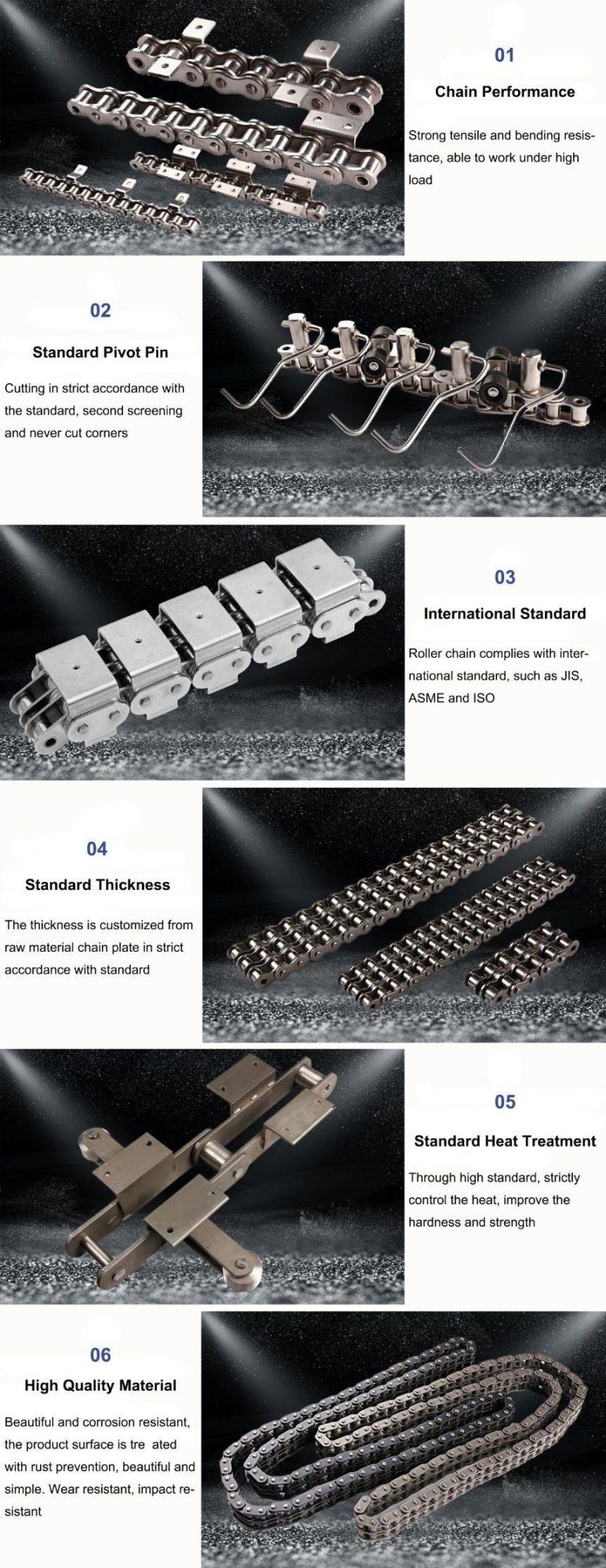 81xf14 81xhh 81xhs 304 Stainless Steel Lumber Conveyor Roller Chain with Attachments