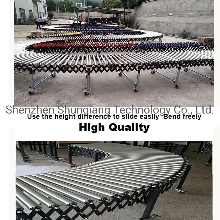 Unpower Gravity Flexible Zinc Plated Steel Telescopic Roller Conveyor