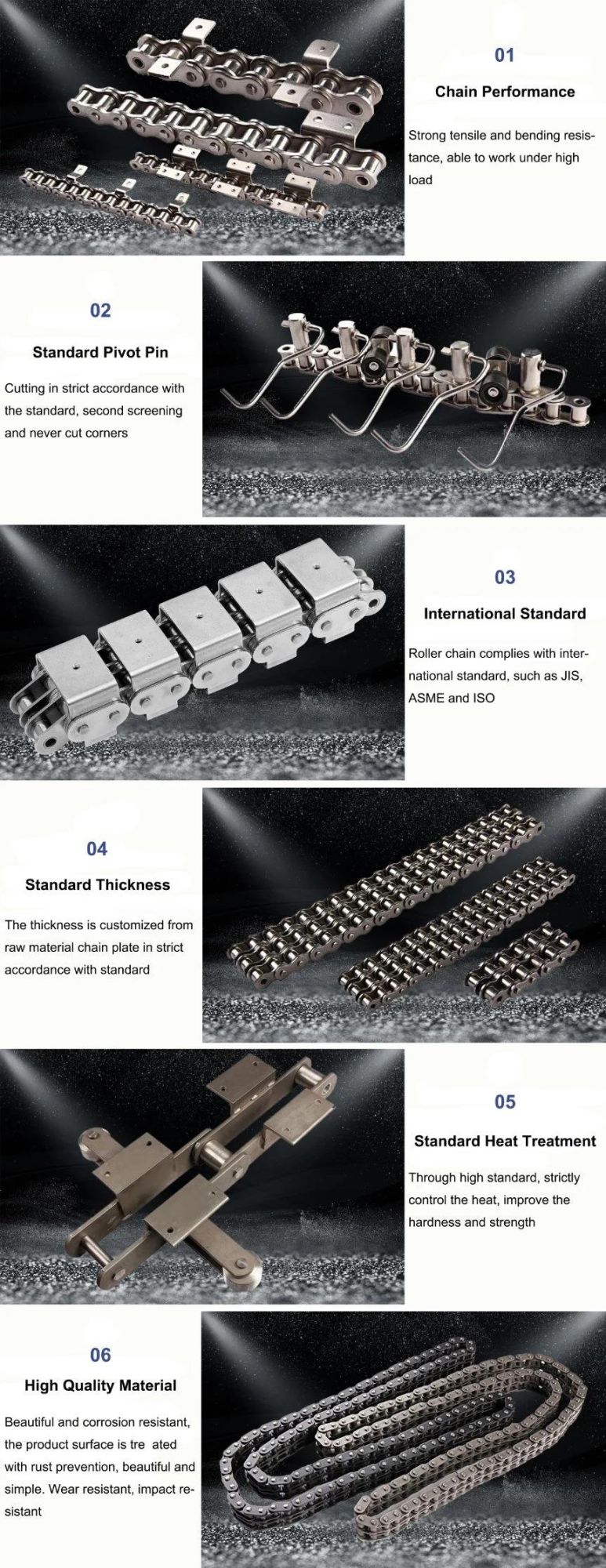 High Precision 3939 Series Attachments Stainless Steel Lumber Conveyor Roller Chain