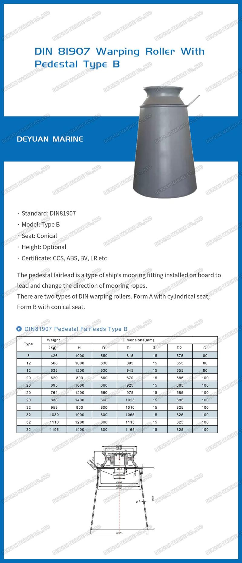 DIN 81907 -1997 Warping Roller Fairlead with Socket Type a and B 