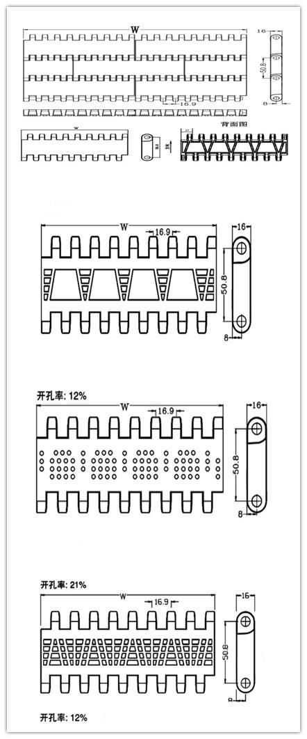 Opb Big Hole Flat Top Modular Belt for Fish Industry