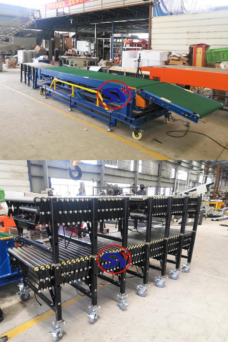 Wearhouse Loading&Unloading Incline Belt Conveyor Combining with Motorized Telescopic Roller Conveyor