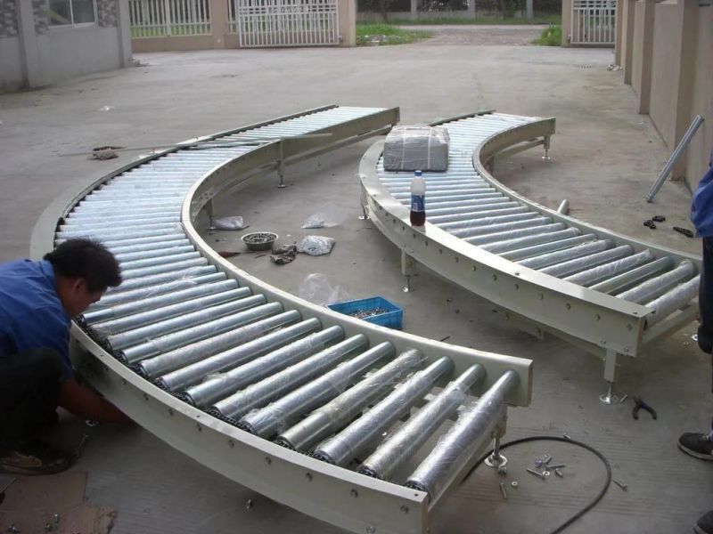 Customizable Oil Resistant Heat Resistant Fire Resistant PVC/PU/Rubber Stainless Steel Curved Conveyor Turning Roller Conveyor for Food Production