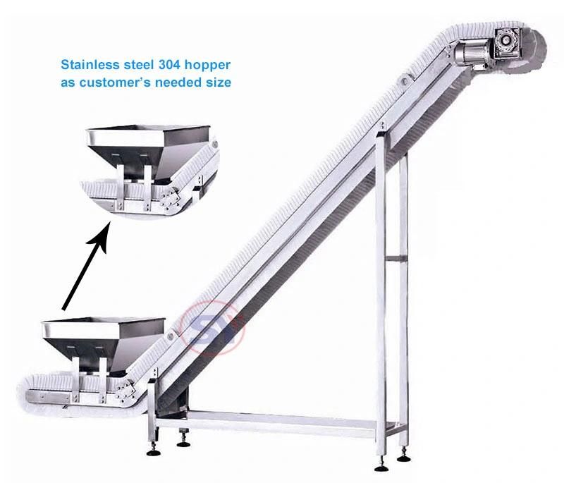 Inclining Elevation Conveyor Corrugated Sidewall Rubber Belt Conveyor for Puffed Food