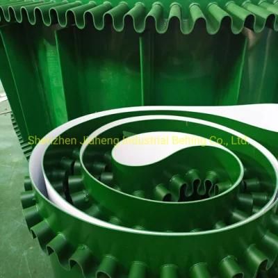Green Corrugated Sidewalls PVC Conveyor Belts with Cleats Inclined Belt