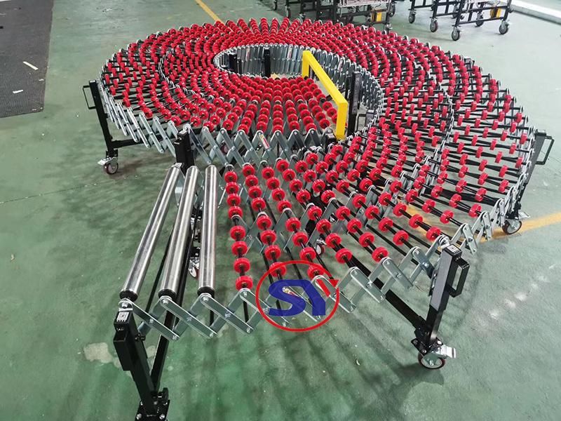 Portable Gravity Extend and Retract Flexible Conveyor with Metal Skate Wheels