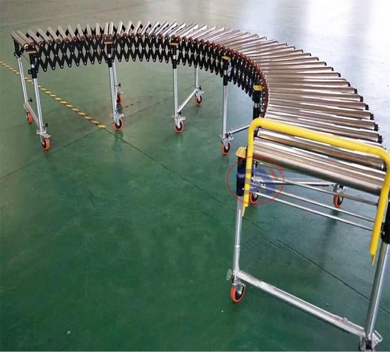 Turn Curve Zinc-Plated Steel Stretch Telescopic Roller Conveyor Telescope for Parcels