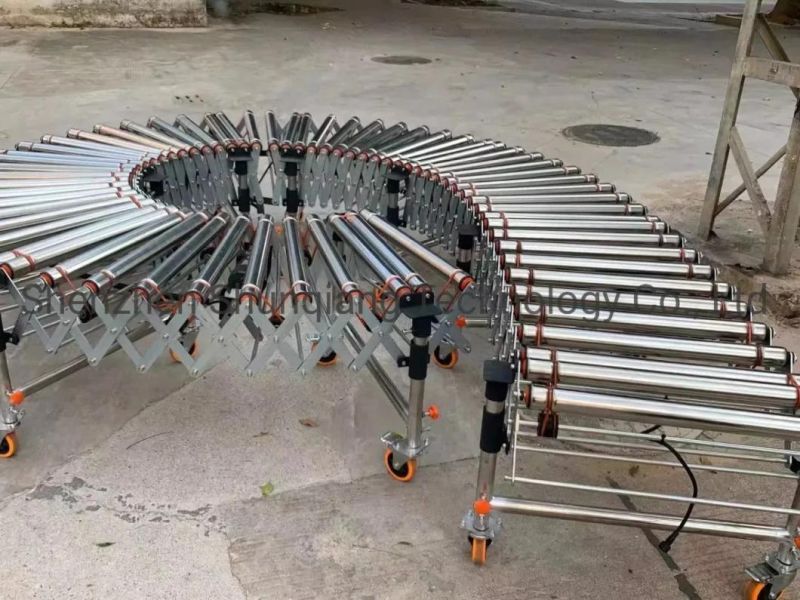 Unpower Gravity Flexible Zinc Plated Steel Telescopic Roller Conveyor