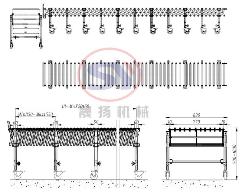 Mobile Expandable Steel Skate Wheel Flexible Roller Conveyor for Pallets Transportation