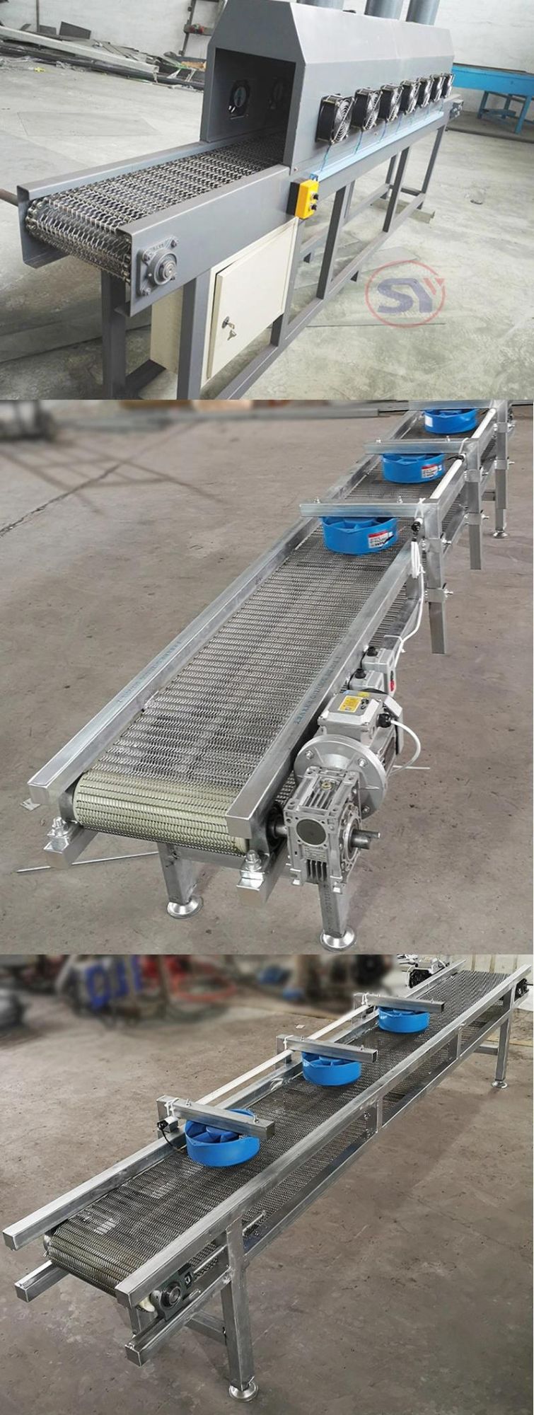 Chain Plate Steel Mesh Belt Conveyor Idler for Food Products Cooling Processing