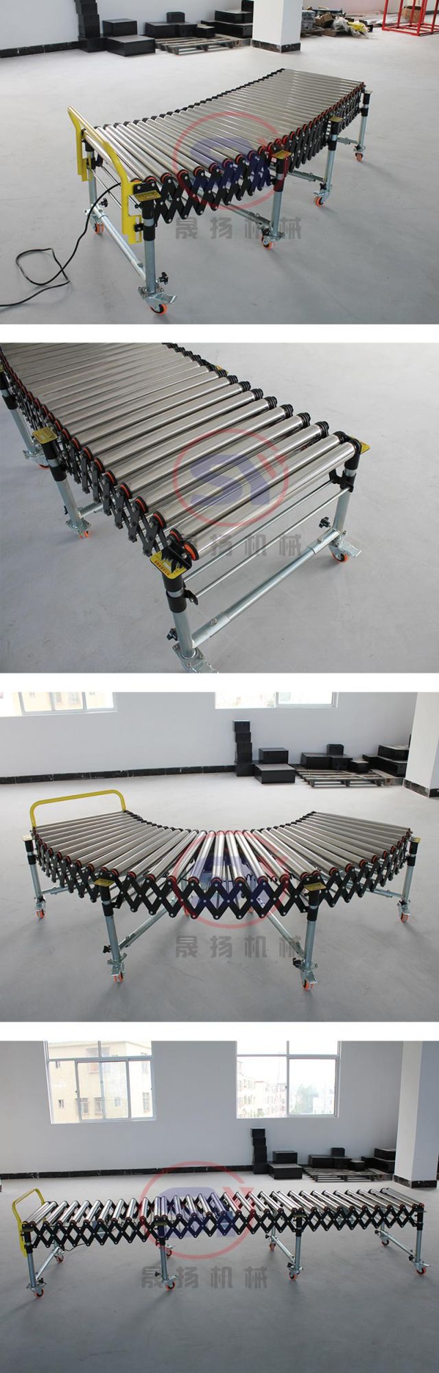 Motorized Flexible Stretched Stainless Steel Roller Conveyor for Pallets Cans Transfer