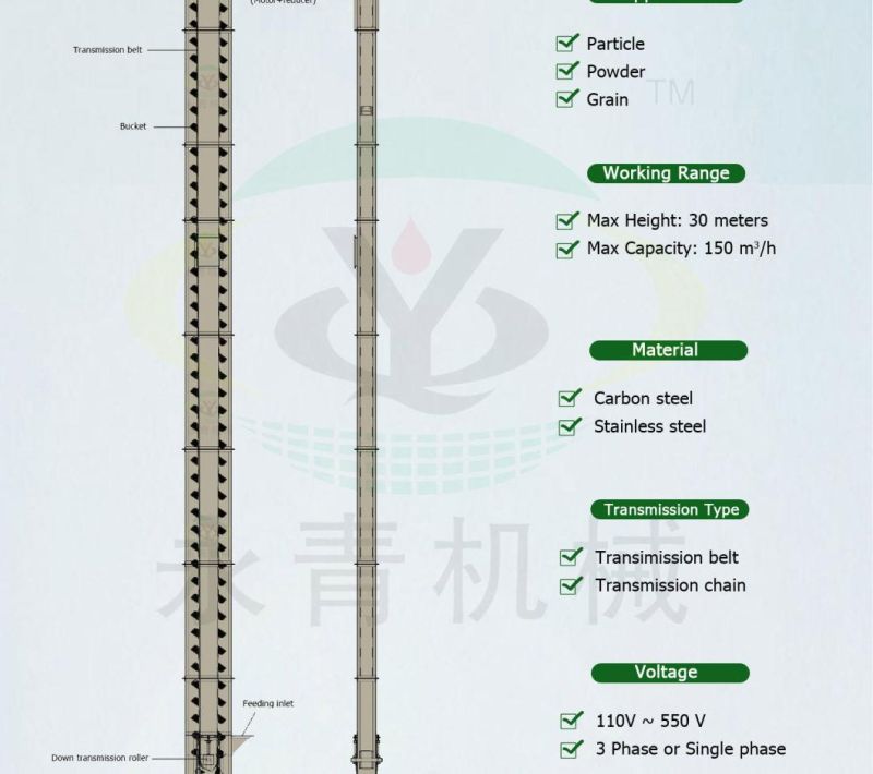 Stainless Steel Vertical Bucket Elevator for Paddy Rice