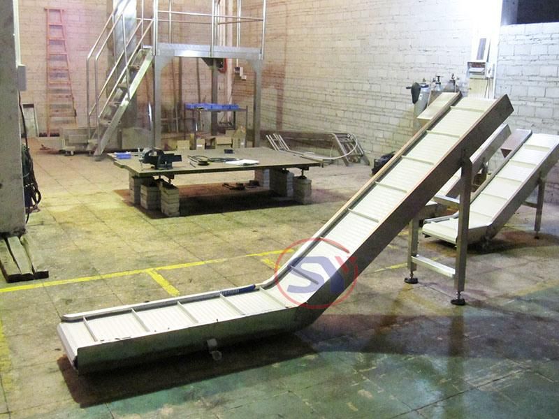 Heat-Resistant Mobile Inclined Belt Conveyor with Adjustable Side Guides for Bakery Products