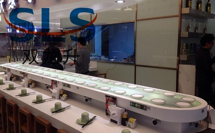 Restaurant Automatic Conveyor Belt Sushi Delivers Food