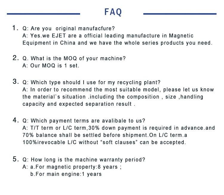 Jsyy High Intensity Garbage Fertilizers Recycle Iorn Overband Permanent Magnetic Separator Self Cleaning Fushun Ejet