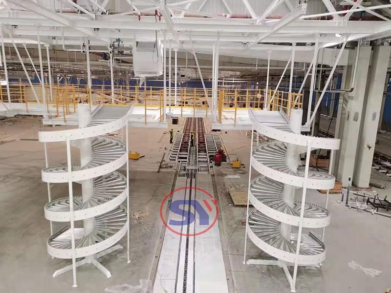 Polyurethane Coated Steel Gravity Roller Helical Spiral Elevetor Conveyor for Cardboard Boxes Plate