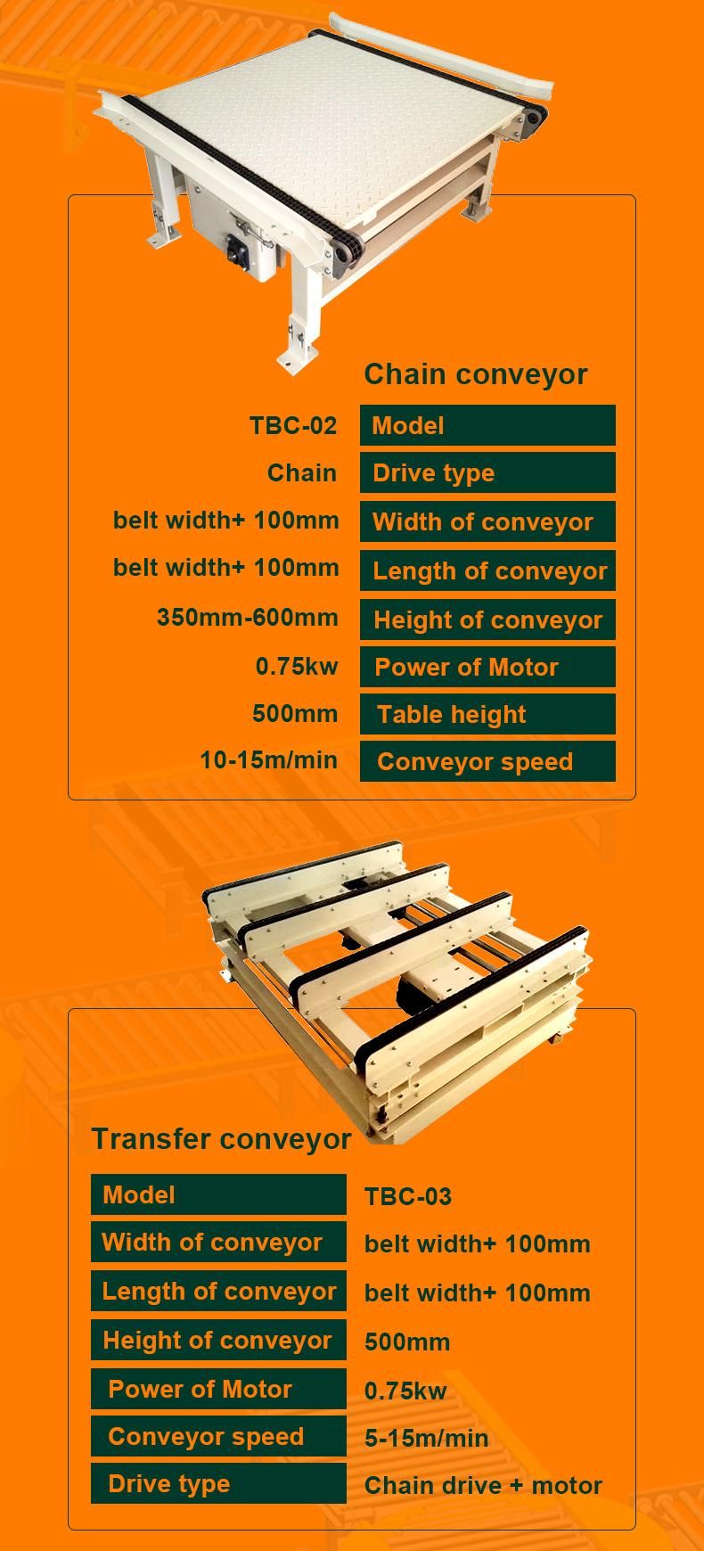 Automatic Transfer Turntable Power Motorized Belt Slat Chain Roller Pallet Conveyor