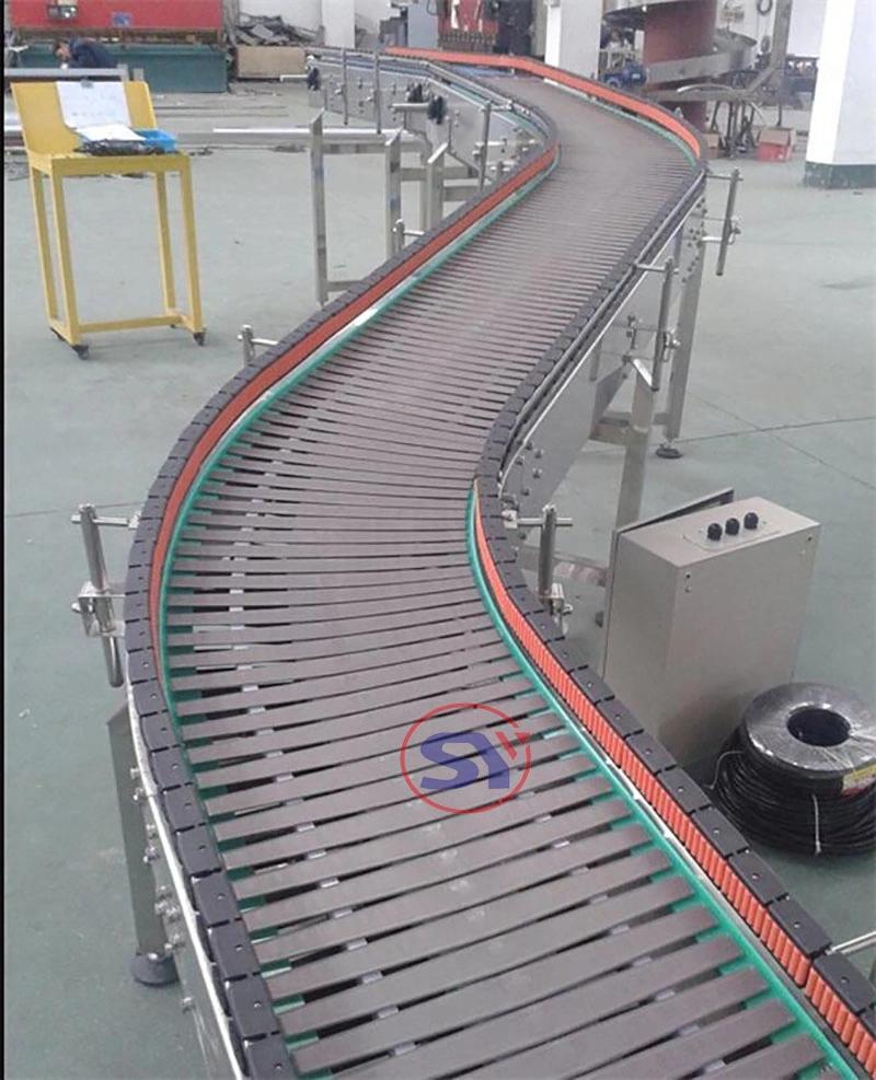 Turning Modular Plastic Slat Conveyor Bottle Belt Conveyor with Adjustable Guardrail