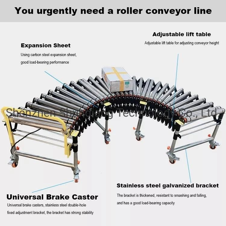 Unpower Gravity Flexible Zinc Plated Steel Telescopic Roller Conveyor