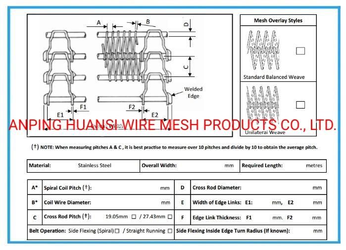 304 Stainless Steel Cooling Spiral Wire Mesh Conveyor Belt