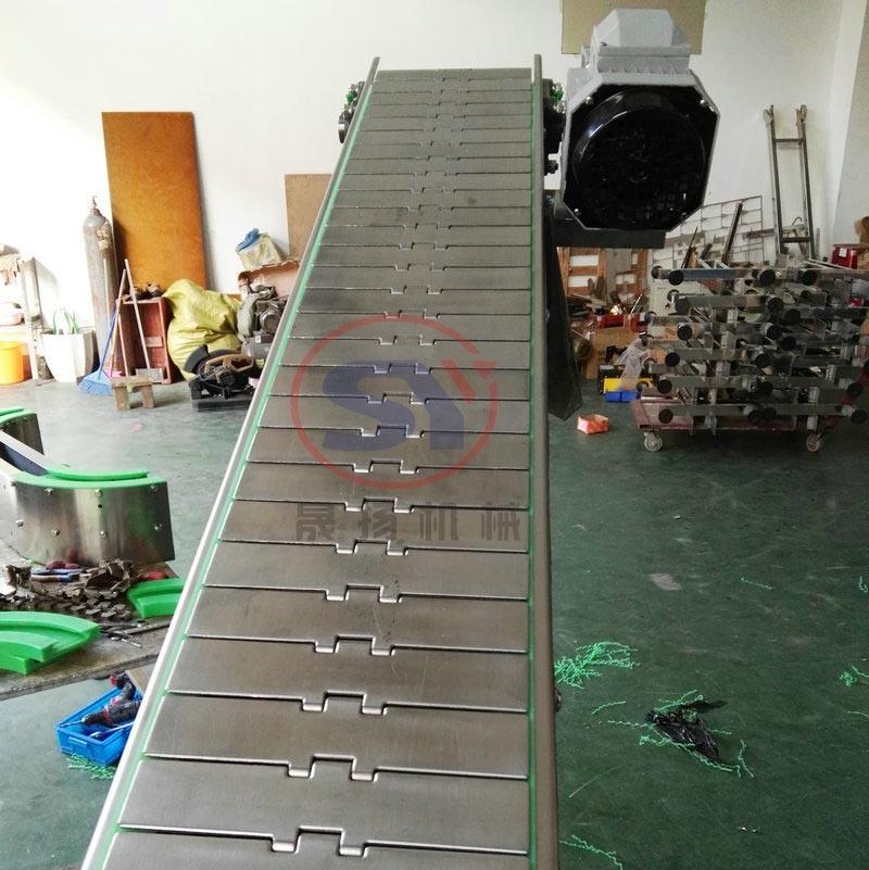 Stainless Steel Incling Chain Plate Conveyor Goods Transport and Discharge