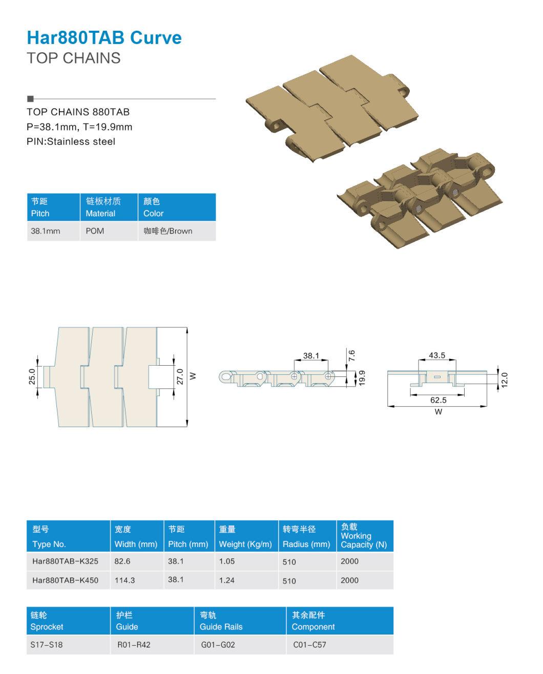 Hairise 880tab Slat Top Chain for Transmission Machine Wtih FDA& Gsg Certificate