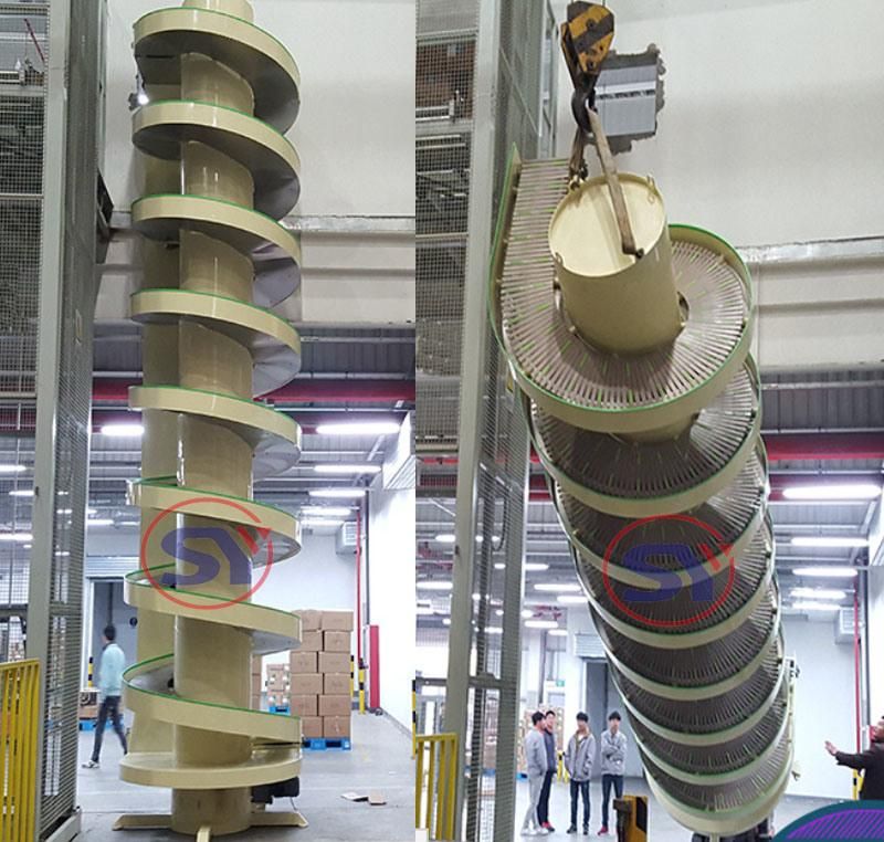 Polyurethane Coated Steel Gravity Roller Helical Spiral Elevetor Conveyor for Cardboard Boxes Plate