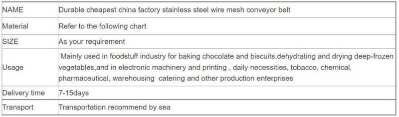 China Factory Metal Material Wire Mesh Conveyor Belt Conveyor