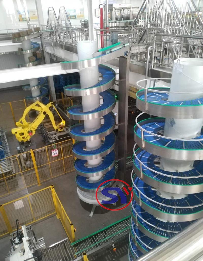 Multiple in-Feed Gravity Roller Spiral Chute Conveyor for Rising Lowering Objects