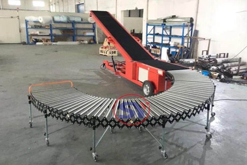 Pneumatic Movable Flexible Belt Conveyor Telescopic Loader for Loading 50kg Sugar Salt Bags