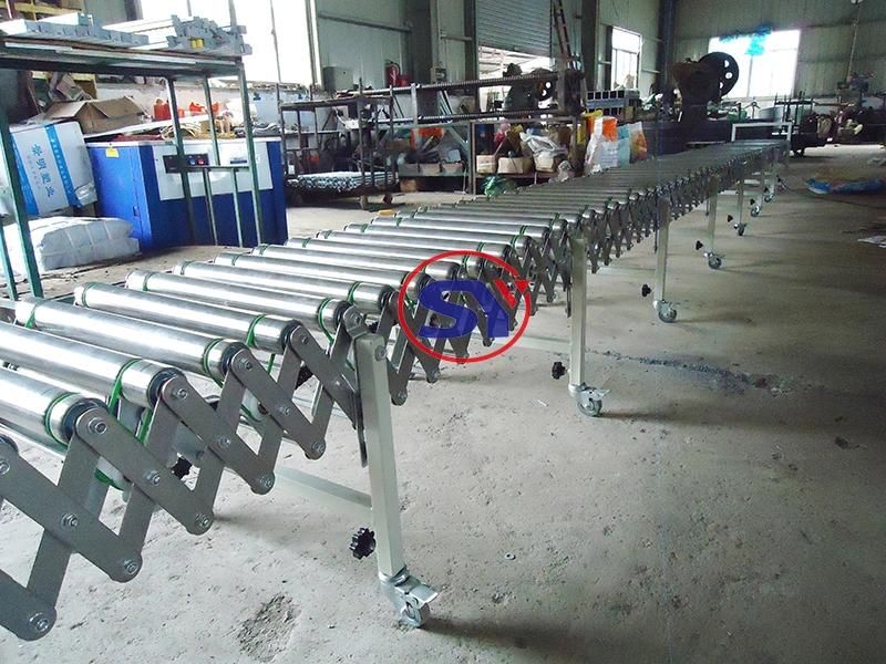 Motorised Expanding Expandable Flexible Roller Conveyor for Packaging Assembly Lines