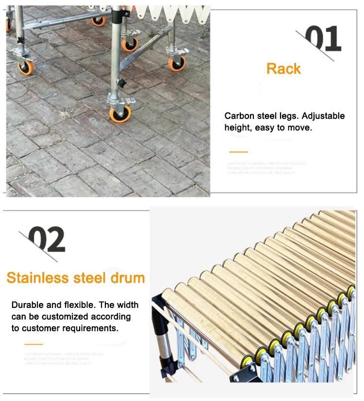 Easy to Operate Telescopic Flexible Extendable Power Model Roller Conveyor