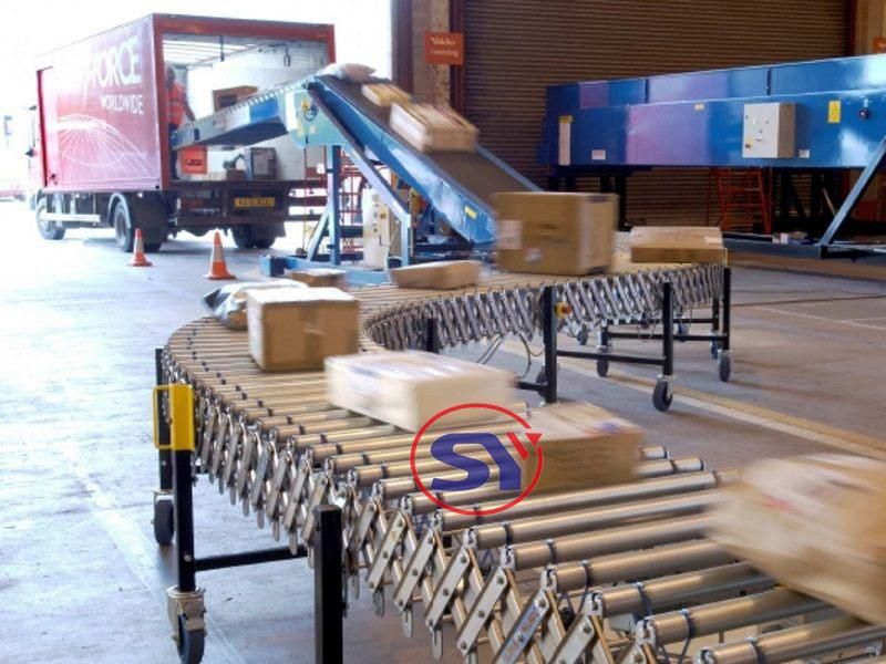 Adjustable Height Truck Load and Unload Conveyor for Tires Tyres